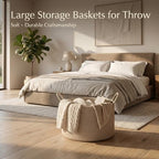 Extra Large Woven Throw Blanket Basket, 20 x 12 in, Natural Beige - Image 6