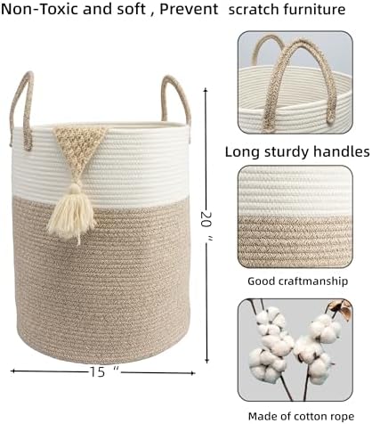 Woven Cotton Rope Laundry Basket, 15x20 Laundry Hamper - Image 2