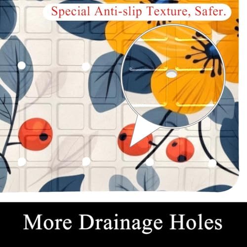 Shower Mat Non Slip, Florals Berries Anti Slip Bath Mat - Image 2