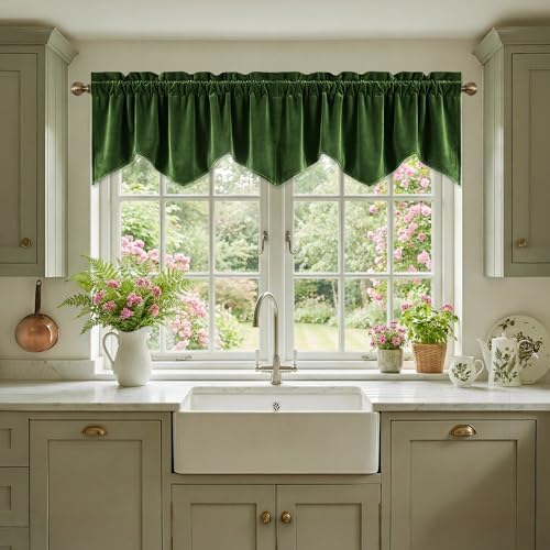 StangH Moss Green Scalloped Velvet Valance 52x18 Inch, 1 Panel by StangH