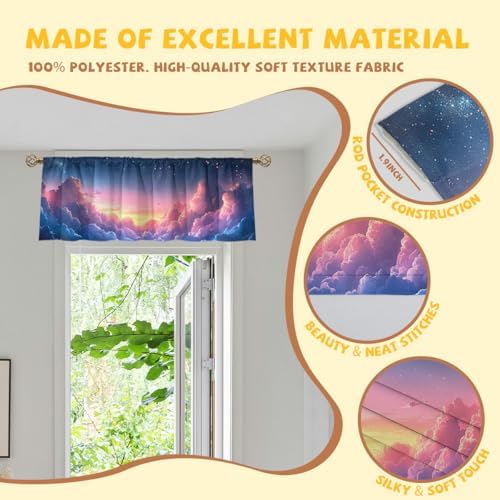 Pink Cloud Valance Curtain for Windows 2 Pack Colorful Clouds Cute Cartoon Rod - Image 2