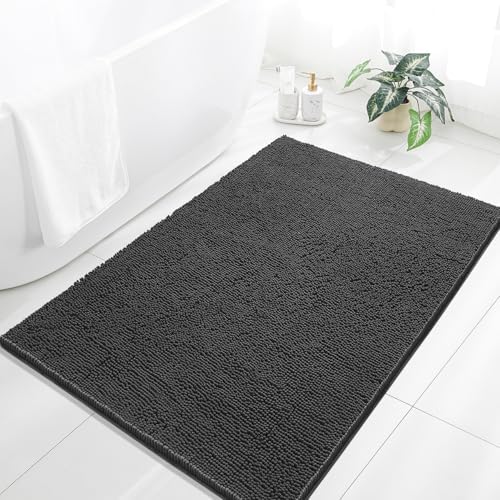 Chenille Bathroom Rug 40"x60" Dark Gray, Large Plush Bath Mat by Kildoss