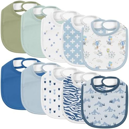 10 Pack Cotton Snap Bibs for Baby Boy Girl, Super Soft Drool Bibs for Teething by EgmaoBaby