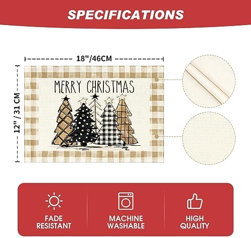 Artoid Mode Watercolor Brown Buffalo Plaid Christmas Trees Placemats Set of 6 - Image 5