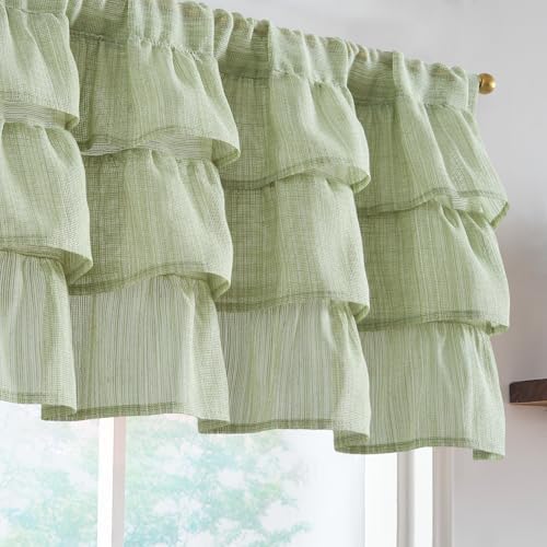 jinchan Ruffled Valance Curtain 18 Inch Farmhouse Sheer 1 Panel Sage Green by JINCHAN