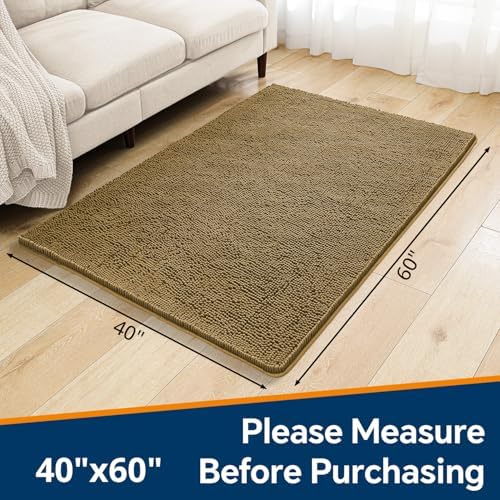 Chenille Bathroom Rug 40"x60" Tan, Large Plush Bath Mat - Image 2