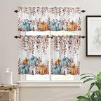 Fall Thanksgiving Kitchen Curtains and Valances Set, Watercolor Autumn Pumpkins - Image 3