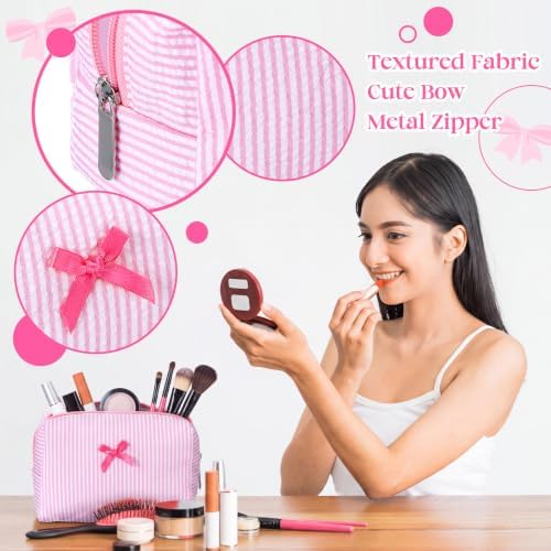 Huhumy 2 Pcs Makeup Bag Set for Women, Bow Stripe - Image 3