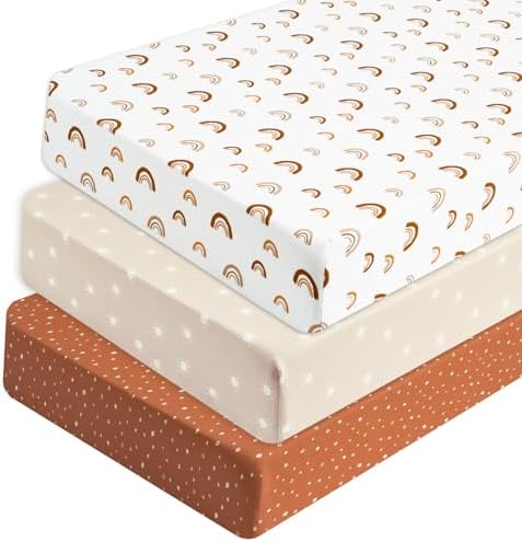PHF 3 Pack Soft Rainbow Crib Sheets Fitted, Silky Comfy Breathable Baby Sheets by PHF