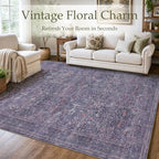 JOLLYVOGUE 3x5 Washable Rug, Vintage Floral Area Rug, Twilight Purple - Image 2