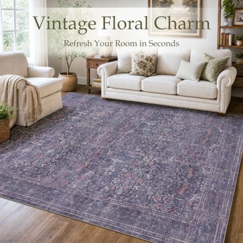 JOLLYVOGUE 3x5 Washable Rug, Vintage Floral Area Rug, Twilight Purple - Image 2