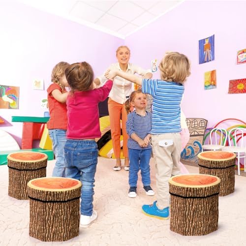 Lawei 3 Pack Tree Stump Storage Stools, 12 x 12 Inches Folding Stool Ottoman - Image 2