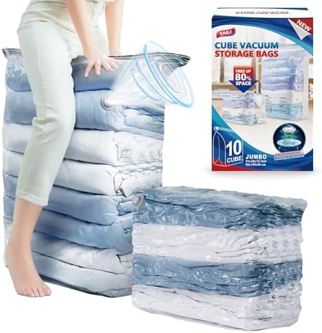 TAILI 10 Pack Cube Vacuum Storage Bags, Jumbo Size by TAILI