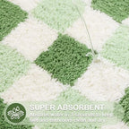 ORTIGIA Cute Green Checkered Scalloped Bath Mat, Fun Plush Microfiber Bathroom - Image 5