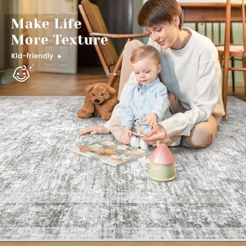 9x12 Area Rugs for Living Room: Washable Large Vintage Floral Rug Low Pile - Image 3