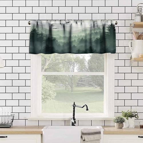 Forest Valance Curtain for Kitchen, Window Treatment Watercolor Green Forest - Image 4