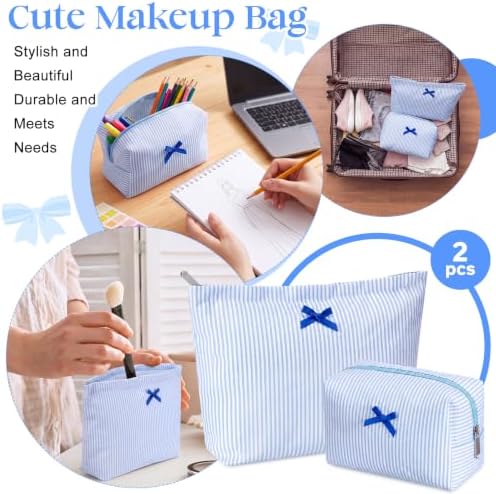 Huhumy 2 Pcs Makeup Bag Set for Women, Bow Stripe - Image 6