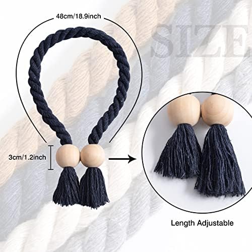NICEEC 2 Pack Wooden Ball Magnetic Curtain Tiebacks Boho Home Decor Drape Tie - Image 4