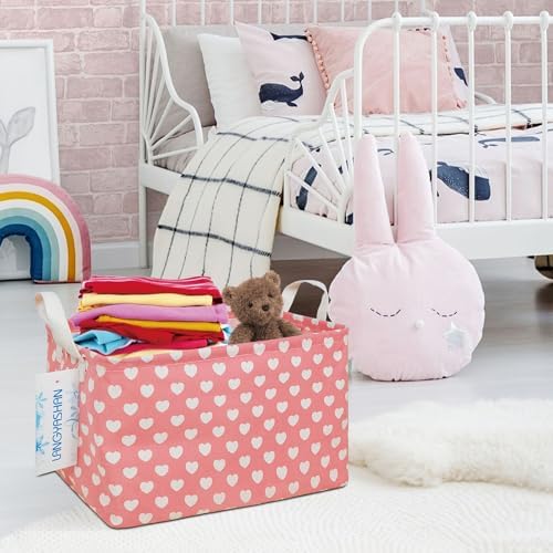 Rectangular Collapsible Storage Basket Nursery Organizer Pink Heart - Image 6