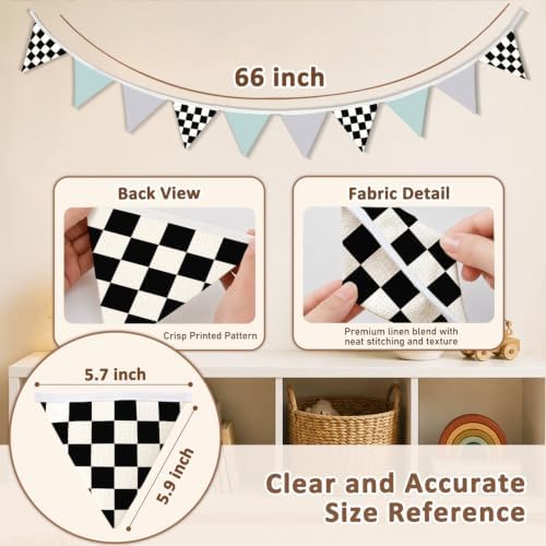 Race Car Room Decor Banner Black and White Checkered Garland Flags - Image 3