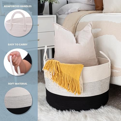 OrganiHaus Round Toy Basket & Blanket Basket, Cotton Rope 20x13" - Image 3