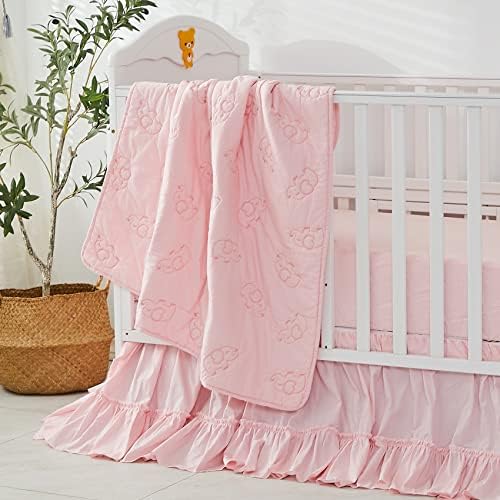 Brandream Crib Bed Skirt for Baby Girls Boys Blush Pink Boho Bohemian Solid - Image 4