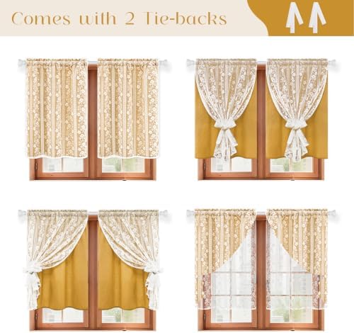 ASPMIZ Linen Kitchen Curtains 36 Inch Double Layer Kitchen Window Curtains - Image 3