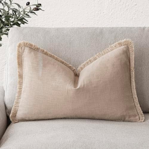 Foindtower Decorative Linen Fringe Lumbar Throw Pillow Covers Cozy Boho by Foindtower