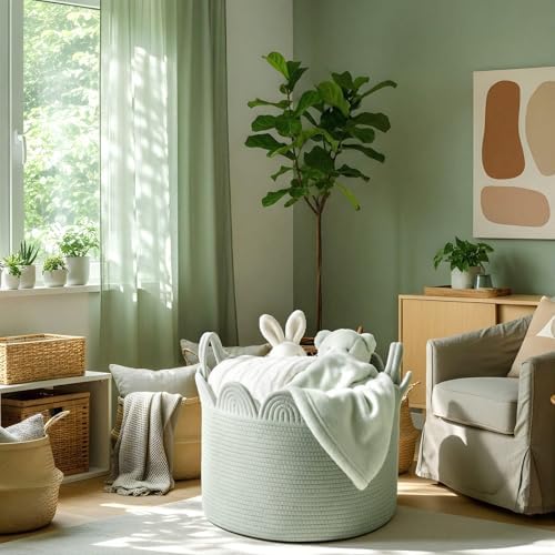 LemonRoad Round Woven Basket Sage Green - Image 5