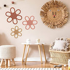 Maitys Boho Wall Decor Set of 3, Wood & Rattan Daisy Flower Wall Hanging Art - Image 5