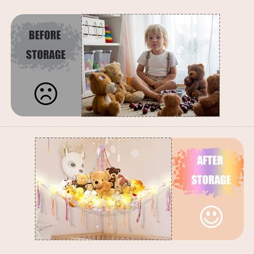 CERETIA Stuffed Animal Hammock Corner Plushie Net Storage, Jumbo Rainbow - Image 4