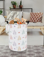 QUEENLALA Foldable Waterproof Round Fabric Laundry Basket Home, Rose Castle - Image 5