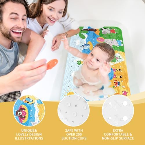 PRATIQUE Kids Bath Mat for Tub Non Slip，40 X 16 Inch Extra Long Kids Bathtub - Image 4