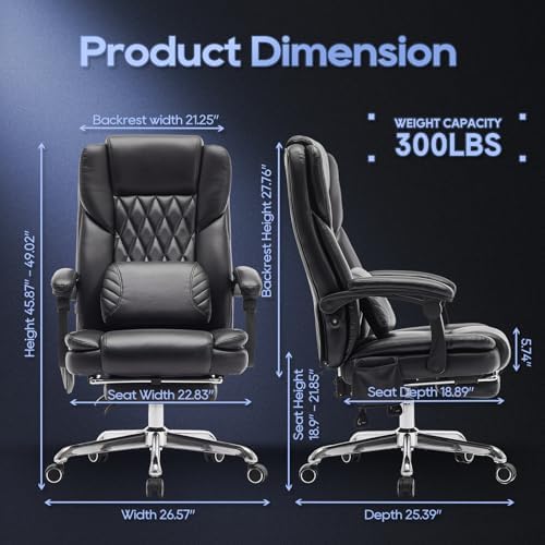 Massage Office Chair with Footrest, High Back Executive Chair, Ergonomic Desk - Image 3