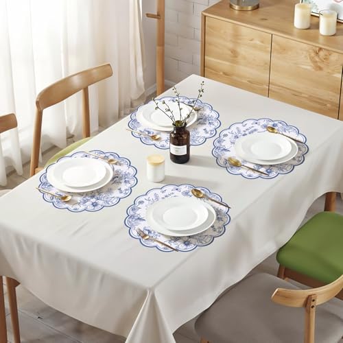 60 Pcs Blue Floral Paper Placemat, 13.5 Inch Disposable Scalloped Table Mat - Image 5