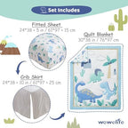 Dinosaur Mini Crib Bedding Set for Boys Light Blue Premium 3-Piece Baby Bedding - Image 5