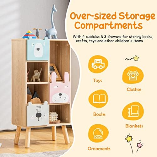 INFANS Kids Bookcase Toy Storage Organizer, Children Storage Cabinet - Image 4