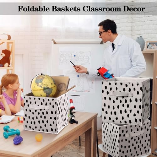 Chunful 6 Pcs 11" Fabric Cube Storage Bin Foldable Black White Polka Dots - Image 3