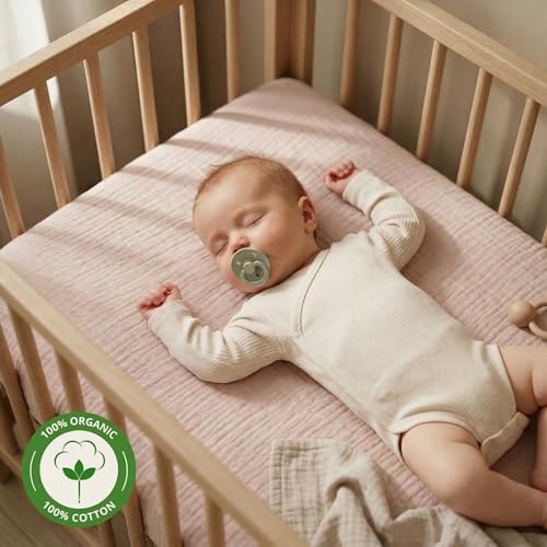 Crib Sheets, 100% Organic Cotton Muslin, Fitted 28"x52" Standard - Image 2