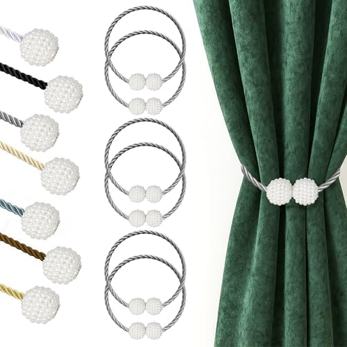 Hion Magnetic Curtain Tiebacks Grey 6pcs, Curtain Holdbacks Hooks Holders by Hion