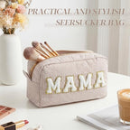 Sanwuta Seersucker Cosmetic Bags Mama Bag Chenille Letter Seersucker Makeup - Image 5