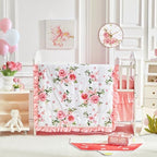 3 Pieces Flowers Crib Bedding Set Baby Ruffled Quilted Comforter by Uozzi+Bedding
