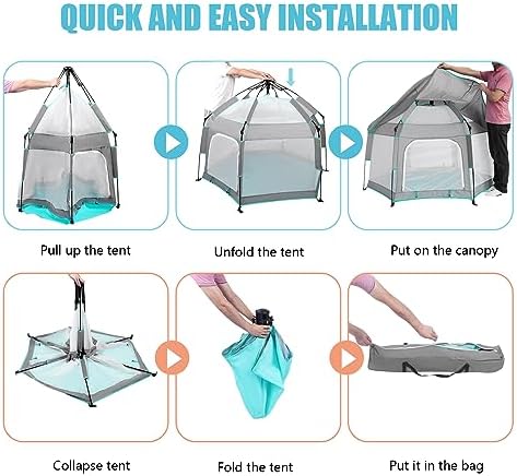 Bend River Baby Playpen with Canopy, Hexagon Toddler Beach Tent - Image 5