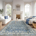 Large Area Rug for Living Room Vintage Blue Non Slip Washable Rugs 9x12 by BILEEHOME