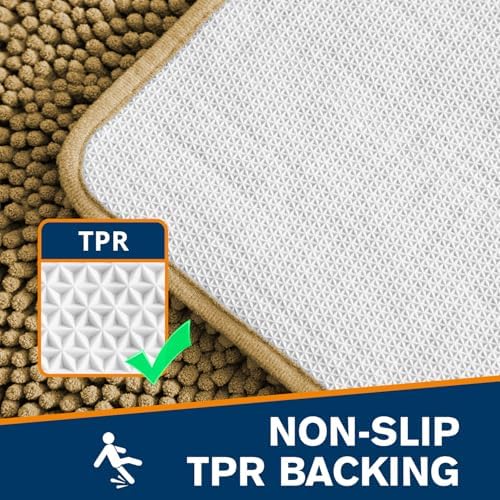 Chenille Bathroom Rug 20"x32" Tan, Non-Slip Plush Bath Mat - Image 5