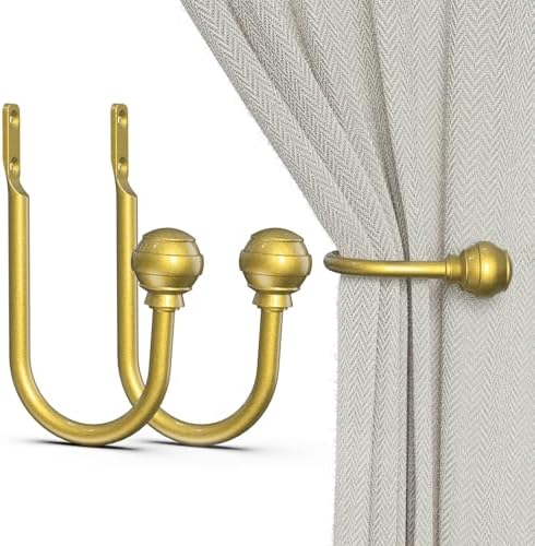 Hion Curtain Holdbacks Gold 2pcs, Curtain Tiebacks Wall Mounted Hooks by Hion