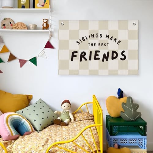 Playroom Nursery Decor, Siblings Make The Best Friends Banner, Linen Canvas - Image 5