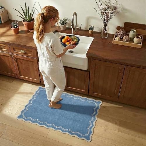 GarveeHome Scalloped Entryway Rug 2x3 Blue Washable Front Door Entry Rug - Image 4