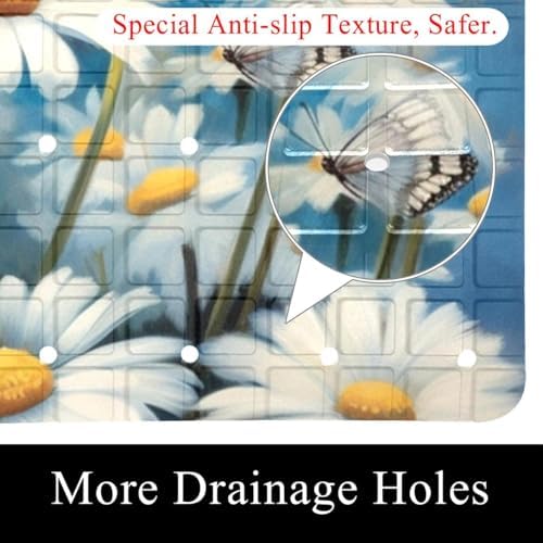 Shower Mat Non Slip 26.8 x 15.1 Inches, Daisies Butterfly Bathtub Mat Shower - Image 2