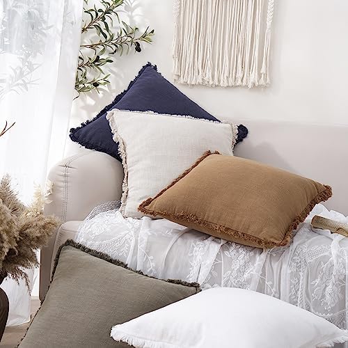 Foindtower Decorative Linen Fringe Throw Pillow Covers 24×24 Khaki Brown - Image 5